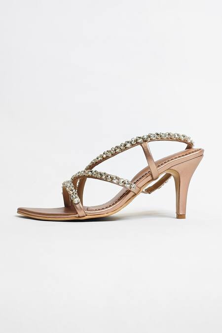 The Alter_Rose Gold Rhinestone Pointed Toe Embellished Strappy Stilettos _at_Aza_Fashions