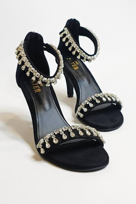 The Alter_Black Rhinestone Zaisha Embellished Strappy Stilettos _Online_at_Aza_Fashions