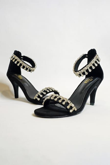 Shop_The Alter_Black Rhinestone Zaisha Embellished Strappy Stilettos _Online_at_Aza_Fashions