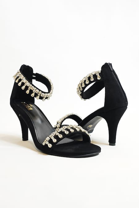 Buy_The Alter_Black Rhinestone Zaisha Embellished Strappy Stilettos 