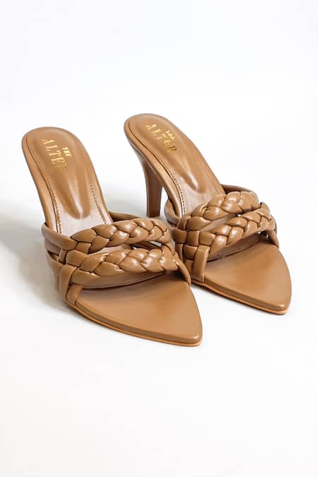Shop The Alter Beige Pointed Toe Braided Stilettos at Aza Fashions Shop_The Alter_Beige Pointed Toe Braided Stilettos _at_Aza_Fashions