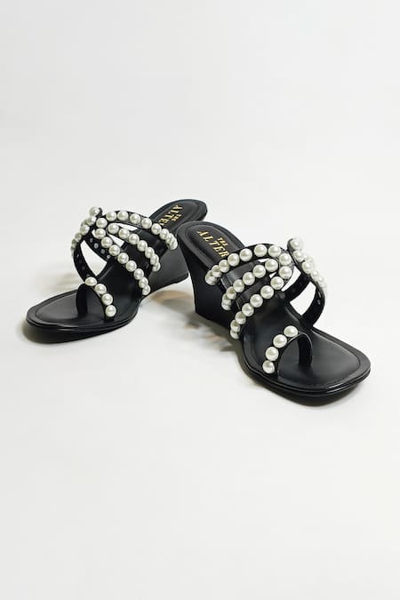 THE ALTER Black Pearl Embellished Wedges 