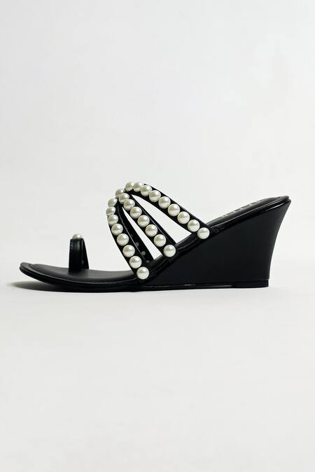 Shop The Alter Black Pearl Embellished Wedges Online at Aza Fashions Shop_The Alter_Black Pearl Embellished Wedges _Online_at_Aza_Fashions
