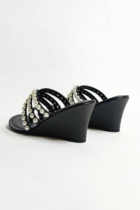 The Alter Black Pearl Embellished Wedges at Aza Fashions The Alter_Black Pearl Embellished Wedges _at_Aza_Fashions