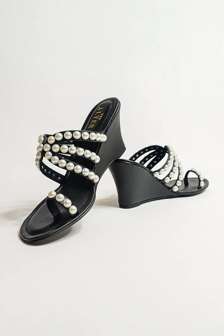 Buy The Alter Black Pearl Embellished Wedges Buy_The Alter_Black Pearl Embellished Wedges