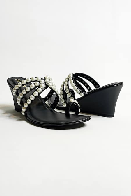 Shop The Alter Black Pearl Embellished Wedges Shop_The Alter_Black Pearl Embellished Wedges