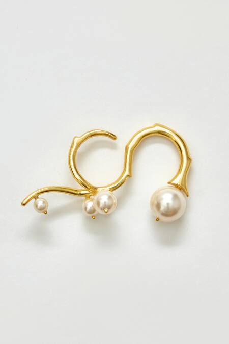 Shop Voyce Jewellery White Pearls Gesha Branch Carved Ring at Aza Fashions Shop_Voyce Jewellery_White Pearls Gesha Branch Carved Ring_at_Aza_Fashions