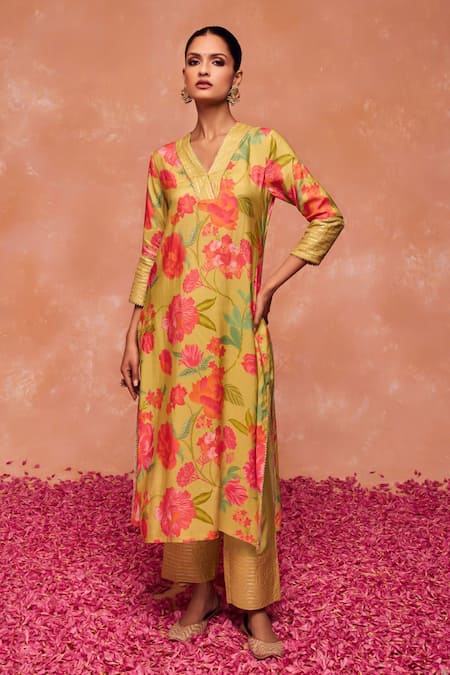 Dohr India Green Modal, Viscose, Cotton, Silk Juhi Straight Kurta And Palazzo Set Online at Aza Fashions Dohr India_Green Modal, Viscose, Cotton, Silk Juhi Straight Kurta And Palazzo Set _Online_at_Aza_Fashions