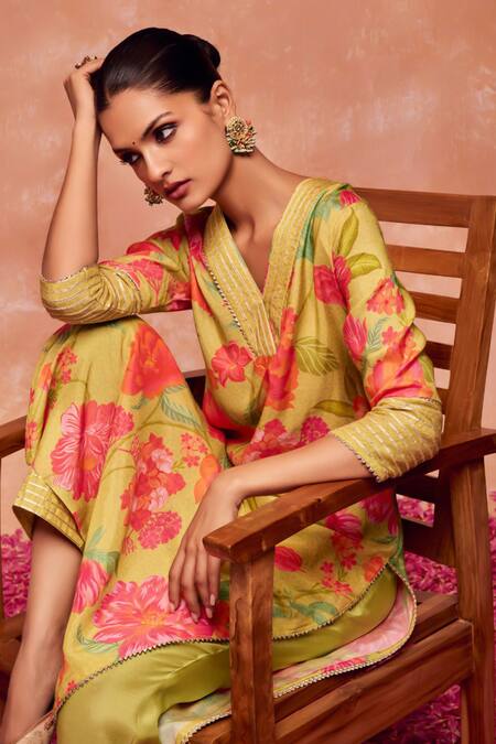 Dohr India Green Modal, Viscose, Cotton, Silk Juhi Straight Kurta And Palazzo Set at Aza Fashions Dohr India_Green Modal, Viscose, Cotton, Silk Juhi Straight Kurta And Palazzo Set _at_Aza_Fashions