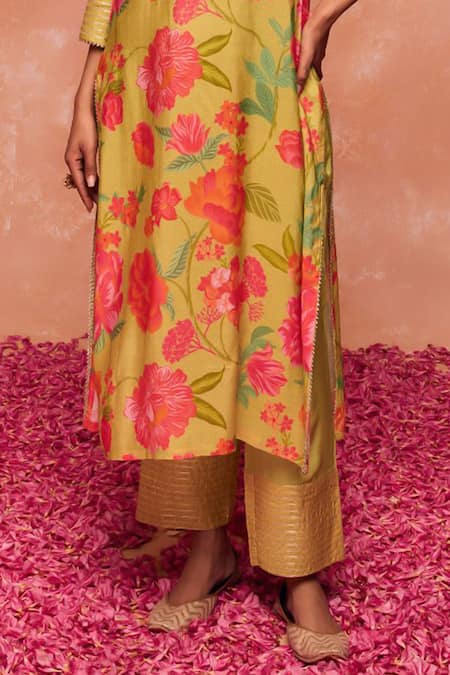 Buy Dohr India Green Modal, Viscose, Cotton, Silk Juhi Straight Kurta And Palazzo Set Buy_Dohr India_Green Modal, Viscose, Cotton, Silk Juhi Straight Kurta And Palazzo Set