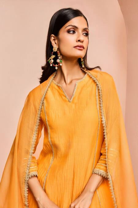 Buy Dohr India Orange Cotton, Silk Gota Patti, Lace Split Rumi Embroidered Kurta And Salwar Set Online at Aza Fashions Buy_Dohr India_Orange Cotton, Silk Gota Patti, Lace Split Rumi Embroidered Kurta And Salwar Set _Online_at_Aza_Fashions