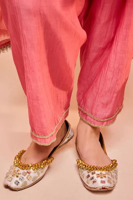 Buy Dohr India Pink Cotton, Silk Gota Patti, Lace Rumi Embroidered A-line Kurta And Salwar Set Online at Aza Fashions Buy_Dohr India_Pink Cotton, Silk Gota Patti, Lace Rumi Embroidered A-line Kurta And Salwar Set _Online_at_Aza_Fashions