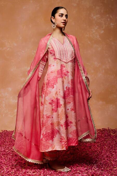 Buy Dohr India Pink Modal, Cotton, Viscose, Silk Bahara A-line Kurta And Palazzo Set Online at Aza Fashions Buy_Dohr India_Pink Modal, Cotton, Viscose, Silk Bahara A-line Kurta And Palazzo Set _Online_at_Aza_Fashions