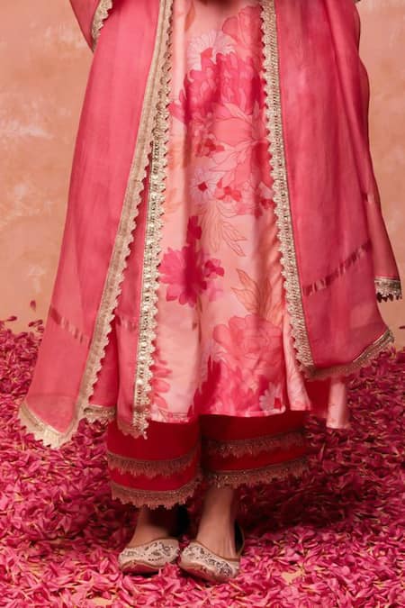 Dohr India Pink Modal, Cotton, Viscose, Silk Bahara A-line Kurta And Palazzo Set at Aza Fashions Dohr India_Pink Modal, Cotton, Viscose, Silk Bahara A-line Kurta And Palazzo Set _at_Aza_Fashions
