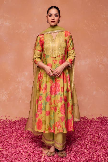 Dohr India Bahara Floral Print A-Line Kurta & Palazzo Set 