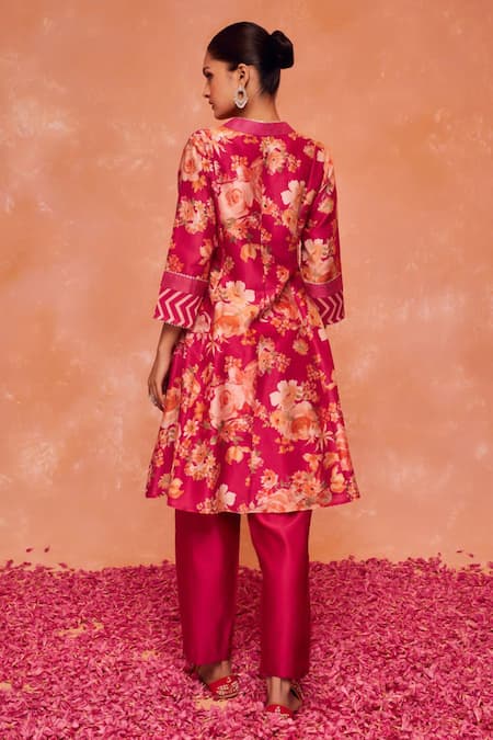 Shop Dohr India Pink , Cotton, Organza Embroidery, Gulnaz A-line Kurta And Pant Set at Aza Fashions Shop_Dohr India_Pink , Cotton, Organza Embroidery, Gulnaz A-line Kurta And Pant Set_at_Aza_Fashions