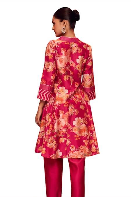 Dohr India Pink , Cotton, Organza Embroidery, Gulnaz A-line Kurta And Pant Set Online at Aza Fashions Dohr India_Pink , Cotton, Organza Embroidery, Gulnaz A-line Kurta And Pant Set_Online_at_Aza_Fashions