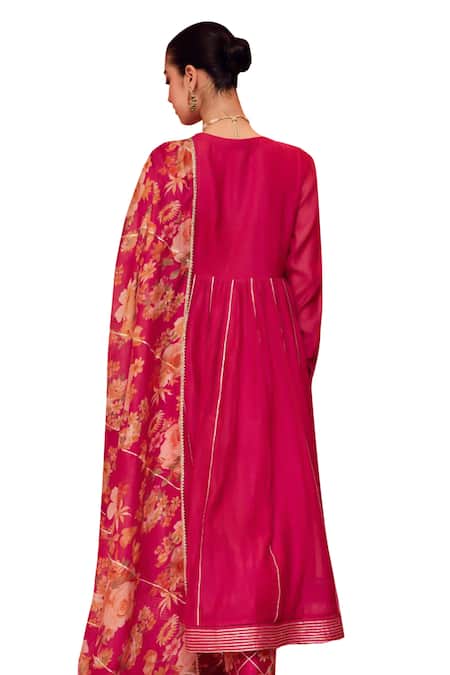 Dohr India Pink Cotton, Silk, Modal, Viscose Embroidery, Floral Anarkali And Palazzo Set Online at Aza Fashions Dohr India_Pink Cotton, Silk, Modal, Viscose Embroidery, Floral Anarkali And Palazzo Set _Online_at_Aza_Fashions