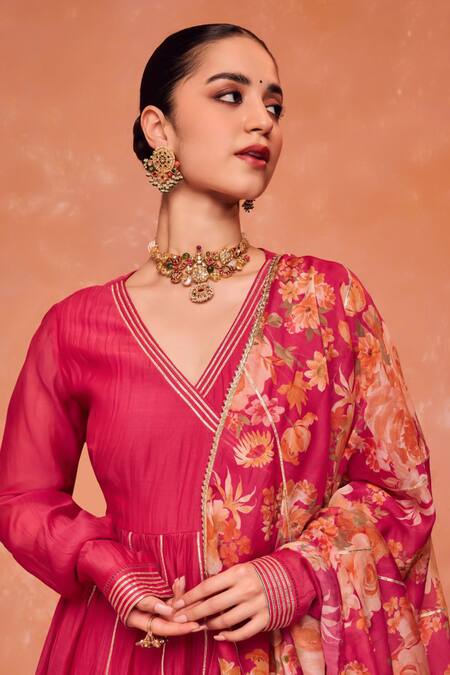 Buy Dohr India Pink Cotton, Silk, Modal, Viscose Embroidery, Floral Anarkali And Palazzo Set Online at Aza Fashions Buy_Dohr India_Pink Cotton, Silk, Modal, Viscose Embroidery, Floral Anarkali And Palazzo Set _Online_at_Aza_Fashions