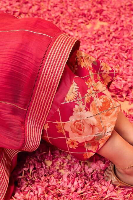 Dohr India Pink Cotton, Silk, Modal, Viscose Embroidery, Floral Anarkali And Palazzo Set at Aza Fashions Dohr India_Pink Cotton, Silk, Modal, Viscose Embroidery, Floral Anarkali And Palazzo Set _at_Aza_Fashions