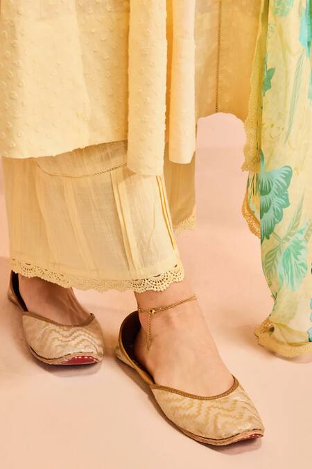 Shop Dohr India Yellow , Viscose, Satin, Silk Aari A-line Kurta Pant Set Online at Aza Fashions Shop_Dohr India_Yellow , Viscose, Satin, Silk Aari A-line Kurta Pant Set _Online_at_Aza_Fashions