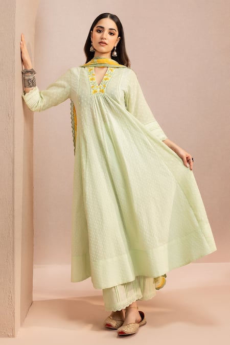 Dohr India Aari Embroidered A-line Kurta Set 