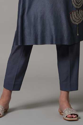 Joy Mitra_Blue Chanderi Embroidered Sequin V-neck Kurta With Pant _Online_at_Aza_Fashions