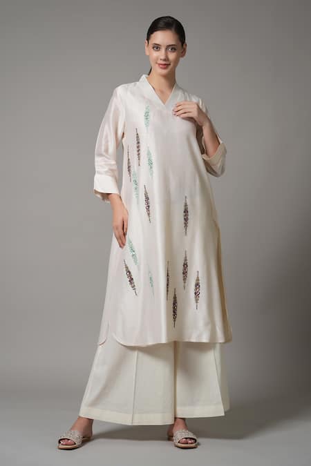 Joy Mitra Chanderi Cluster Embroidered Kurta With Palazzo 