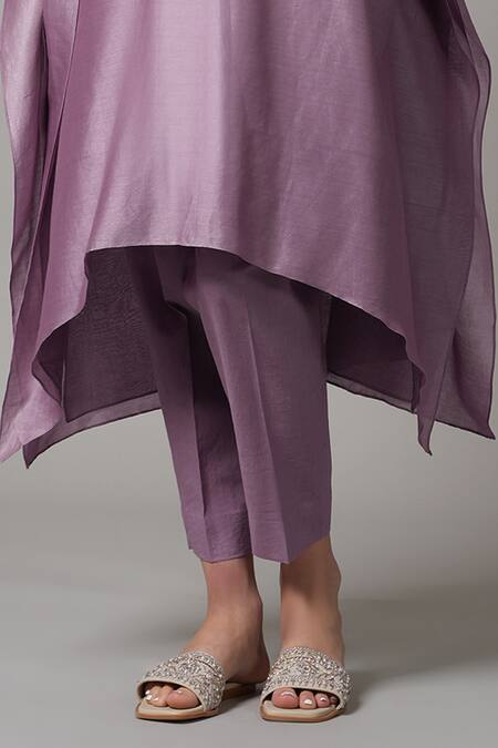 Joy Mitra Purple Chanderi Embroidered Sequin Round Paisley Kaftan With Pant Online at Aza Fashions Joy Mitra_Purple Chanderi Embroidered Sequin Round Paisley Kaftan With Pant _Online_at_Aza_Fashions