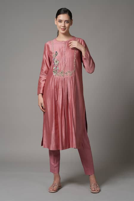 Joy Mitra Chanderi Embroidered Kurta & Pant Set 