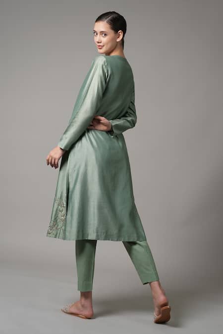Joy Mitra Straight Embroidered Kurta & Pant Set 