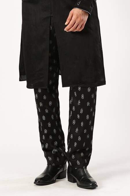 Buy_Paresh Lamba Signatures_Black Linen, Satin Embroidery Kurta And Trouser Set 