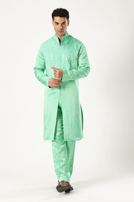 PARESH LAMBA SIGNATURES Linen Satin Embroidered Kurta & Trouser Set 