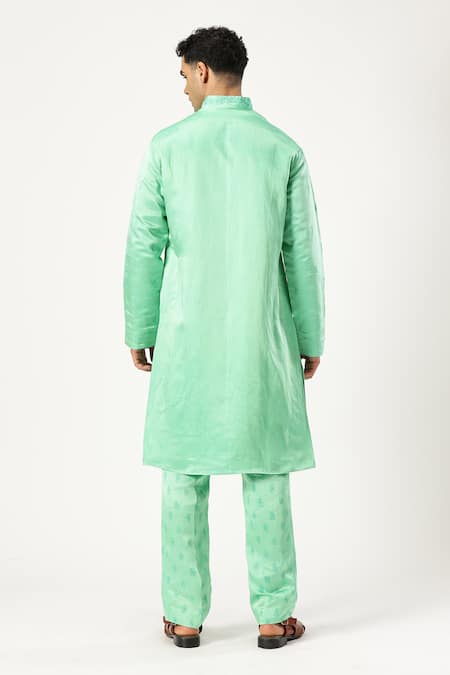 Paresh Lamba Signatures Linen Satin Embroidered Kurta & Trouser Set 