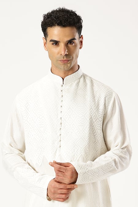 Buy Paresh Lamba Signatures White Chanderi Silk Embroidered Stitch Kurta Online at Aza Fashions Buy_Paresh Lamba Signatures_White Chanderi Silk Embroidered Stitch Kurta _Online_at_Aza_Fashions