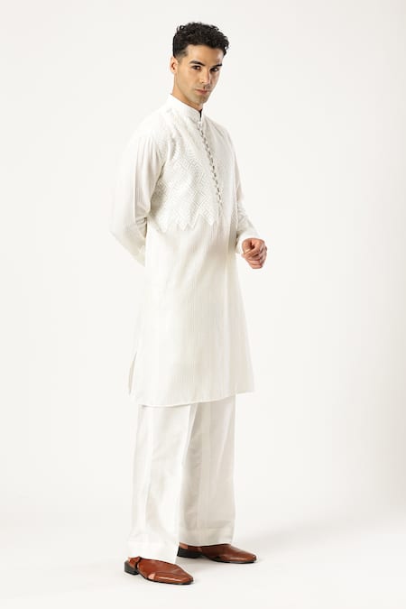Paresh Lamba Signatures_White Chanderi Silk Embroidered Stitch Kurta _at_Aza_Fashions