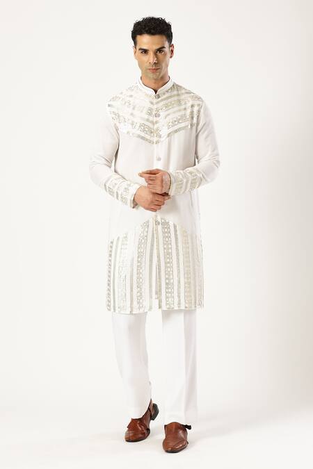 Paresh Lamba Signatures_White Georgette Sequins Embroidered Kurta Pyjama Set_Online_at_Aza_Fashions