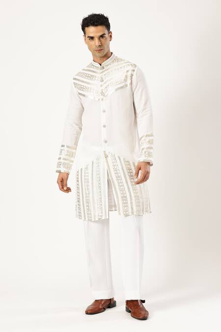 Buy_Paresh Lamba Signatures_White Georgette Sequins Embroidered Kurta Pyjama Set_Online_at_Aza_Fashions