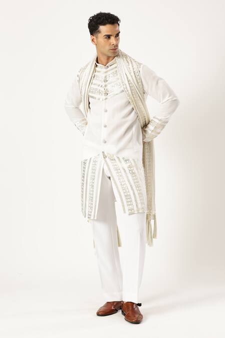 Paresh Lamba Signatures_White Georgette Sequins Embroidered Kurta Pyjama Set_at_Aza_Fashions