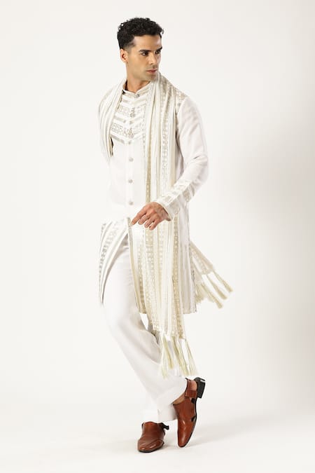 Buy_Paresh Lamba Signatures_White Georgette Sequins Embroidered Kurta Pyjama Set