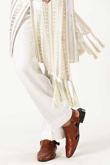 Shop_Paresh Lamba Signatures_White Georgette Sequins Embroidered Kurta Pyjama Set