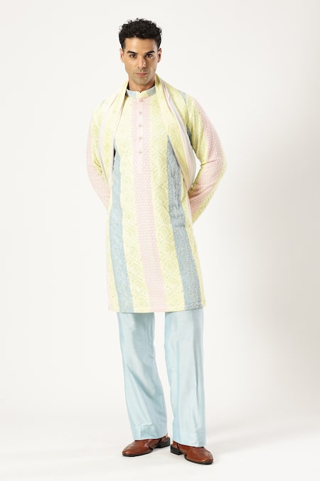 Buy_Paresh Lamba Signatures_Multi Color Georgette Embroidered Sequin Panelled Kurta Set _Online_at_Aza_Fashions