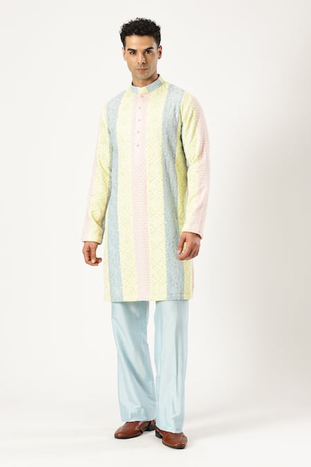 Shop_Paresh Lamba Signatures_Multi Color Georgette Embroidered Sequin Panelled Kurta Set _Online_at_Aza_Fashions