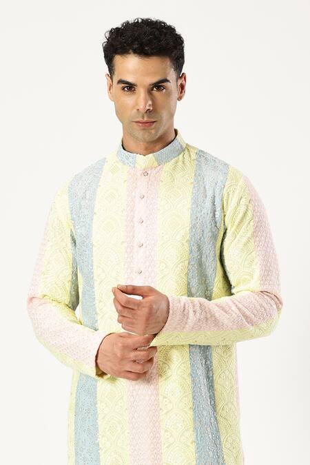 Paresh Lamba Signatures_Multi Color Georgette Embroidered Sequin Panelled Kurta Set _at_Aza_Fashions