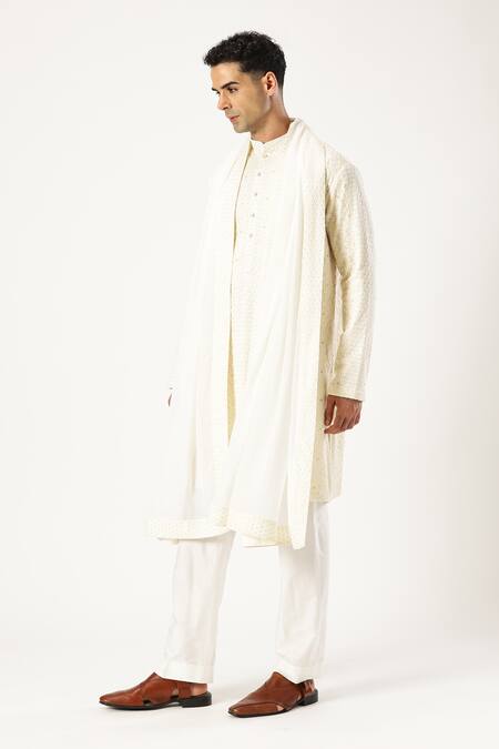 Paresh Lamba Signatures_Off White Georgette Embroidered Sequin And Thread Kurta _Online_at_Aza_Fashions