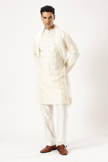Buy_Paresh Lamba Signatures_Off White Georgette Embroidered Sequin And Thread Kurta _Online_at_Aza_Fashions