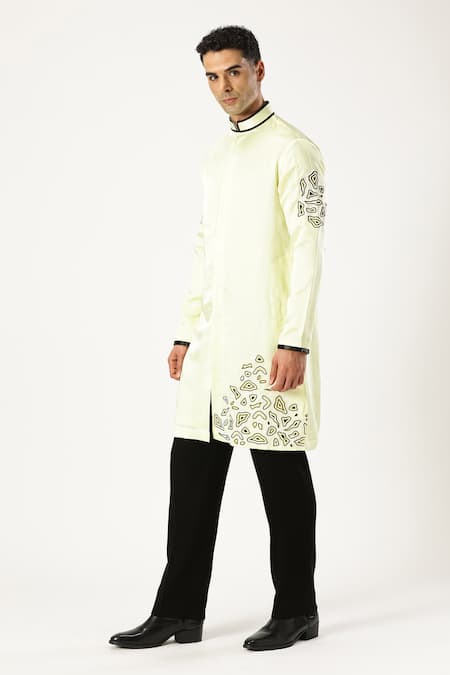 Paresh Lamba Signatures_Yellow Cotton Embroidered Bead Kurta _Online_at_Aza_Fashions