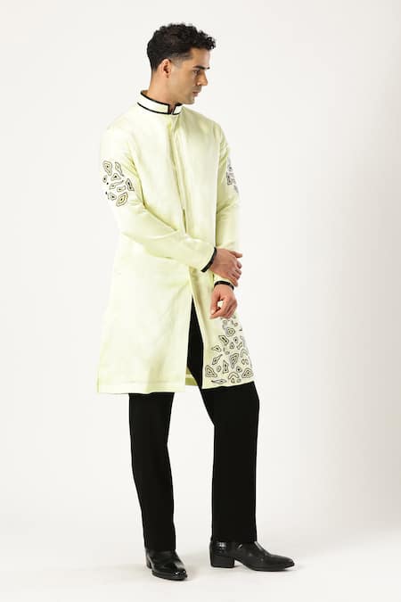 Paresh Lamba Signatures_Yellow Cotton Embroidered Bead Kurta _at_Aza_Fashions