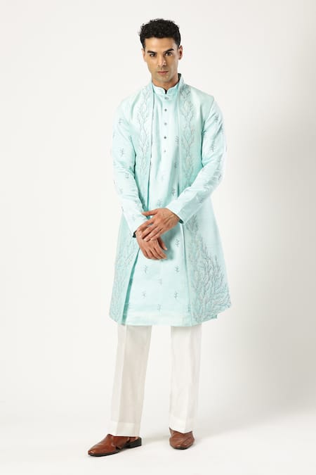 Paresh Lamba Signatures Embroidered Sky Blue Bundi Set 