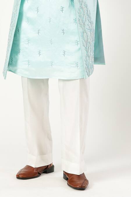 Paresh Lamba Signatures_Blue Raw Silk Embroidered Motif Sky Bundi Set _Online_at_Aza_Fashions